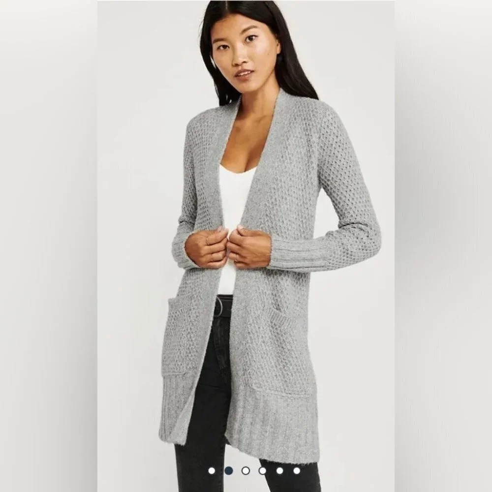 Abercrombie & Fitch BLACK Long Open Front Pocket Knit Cardigan Size Medium